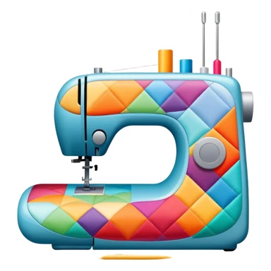 Patchwork and quilting icon, colorful fabric patches sewn together in a quilt pattern, sewing needle and thread, quilting tools like rotary cutter and quilting hoop, minimalistic style, clean lines, transparent background. sticker