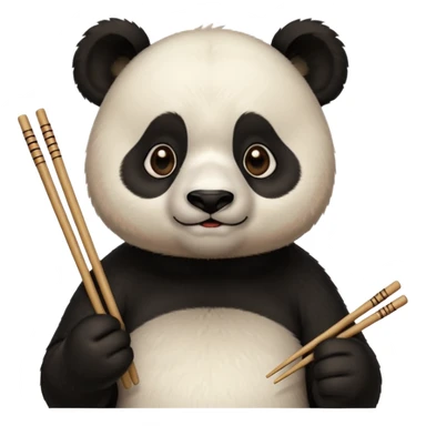 cute hungry panda with chopsticks eating sticker