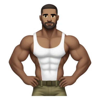 White skin, dark brown hair, hairy body, Bodybuilder, high and tight military haircut, wearing white underwear sticker