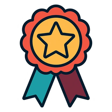 vector icon of a most popular award badge with gold and colorful elements, elegant and minimalist flat design, isolated on white background, 2D flat vector, trending icon look, soft shadows, no text, perfect for commercial use, icon style, variation 4 sticker