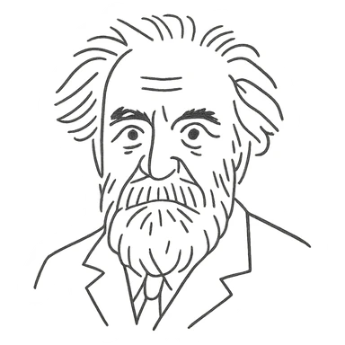 a hand drawn black outline portrait of philosopher Gaston Bachelard with similar-sized eyes based a famous portrait of him sticker
