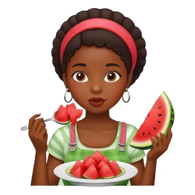 A black girl eating chicken and watermelon sticker