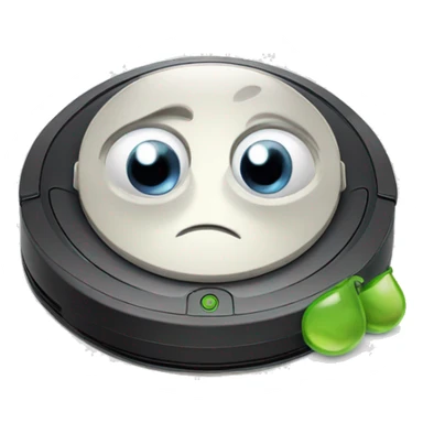 Roomba with sad eyes and a teardrop sticker