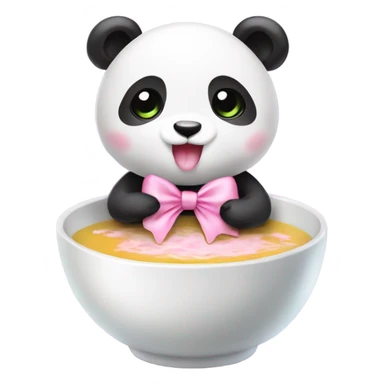 Baby panda with pink bow eating big bowl of soup sticker