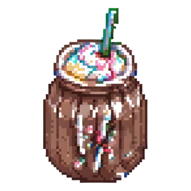 chocolate milkshake, pixel art style sticker
