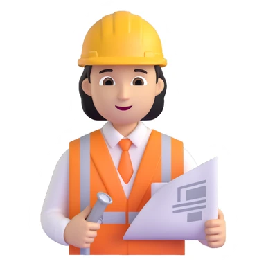 technical architect emoji, professional, with blueprint or architectural plan, hard hat, modern style sticker