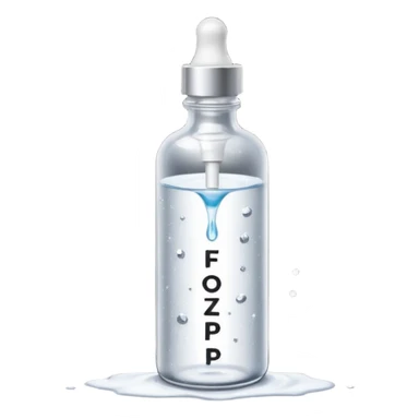 Slim clear dropper bottle with white cap and minimal black text label. Floating above a silver ripple, with icy shimmer rings pulsing outward. Surrounded by tiny frozen sparkles and wrinkle-smoothing energy beams. Looks like a precision anti-aging serum potion — sharp, cold, and potent. sticker