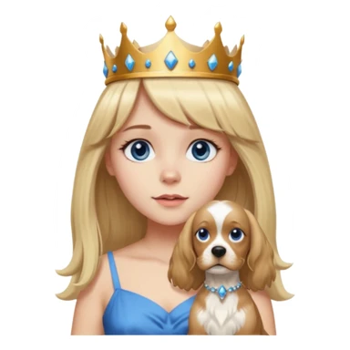 simple Blonde girl bust with bangs, long straight seductive hair and blue eyes, and a simple crown. giving cockerspaniel energy sticker