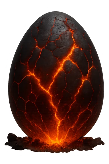 Remove the background from the lava egg, keep glowing cracks and molten rock, dramatic lighting, with no background, transparent background sticker