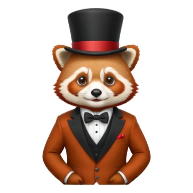 A red panda with a top hat and a suit sticker