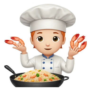 A shrimp dressed as a chef making fried rice sticker