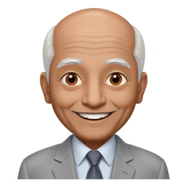 70 yr old indian man, almost bald, some white hair, light grey business suit, big smile, dark brown skin, no moustache, dark brown eyes
 sticker