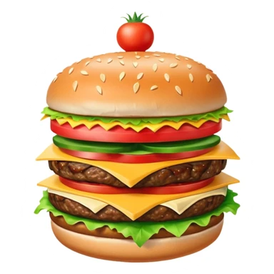 Generar hamburguesa con una sola carne, de pan color café con semillas hemp encima del pan, con carne, tomate, lechuga, queso, piña dentro de ella sticker