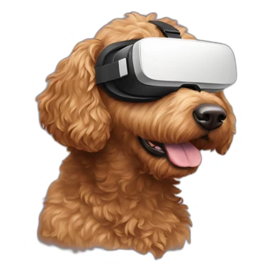 brown golden doodle wearing VR headset sticker