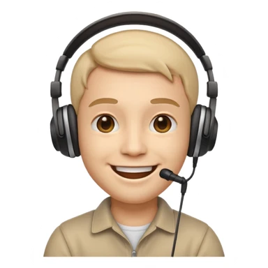 pleasant face emoji wearing headphones with an attached microphone, smiling expression sticker