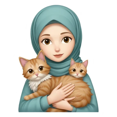 White girl wearing hijab holding nude mainecoon cat sticker