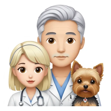 Blonde nurse and hot asain Korean man with one silver hair yorkie.  sticker