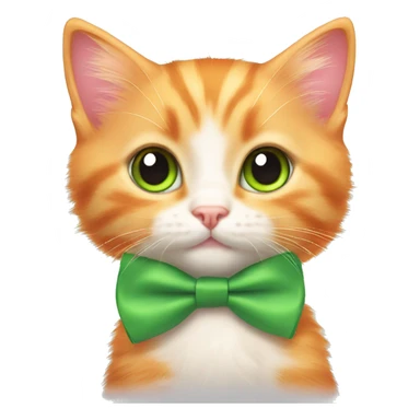 Orange kitten sitting down and a pink bow tie around his neck and has green eyes sticker