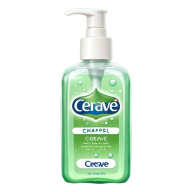 `CeraVe-shaped white rectangular pump bottle with soft green label CeraVe” stripe. Surrounded by floating water bubbles, glowing light particles, and a gentle green mist. Feels like a calm hydration spell in a bottle. Clean, glossy, emoji-style.`magical
 sticker