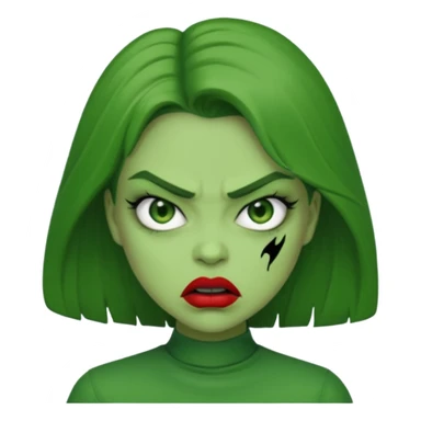 Give me a woman in green who is angry. her skin should also be greeb  sticker