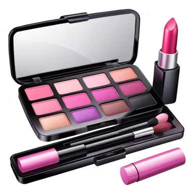 Makeup kit with lipstick, mascara, and eyeshadow palette sticker