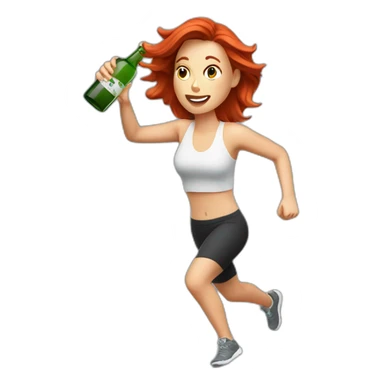 Redhair woman running crushed a bottle of alcohol sticker