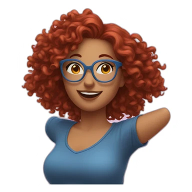 a-curvy-girl-with-dark-red-curly-hair-and-blue-glasses dancing sticker