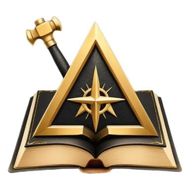 A black and gold book with an aged leather texture, embossed with an alchemical symbol, a compass, or a forging hammer, exuding wisdom, mastery, and the relentless pursuit of greatness. - book on mastery ... silhouette of a triangle  sticker