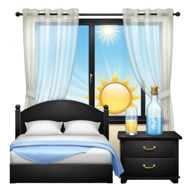 sunlight through curtains, GoCLN bottle and water glass on bedside table sticker