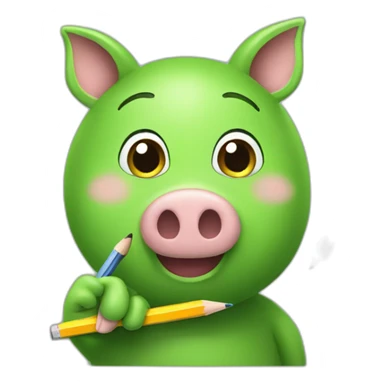 green piggy holding a pencil in his hand sticker