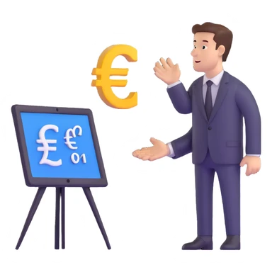 business analyst studying price data with euro symbol € on screen sticker