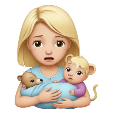 Blonde girl crying with baby zoo animals sticker