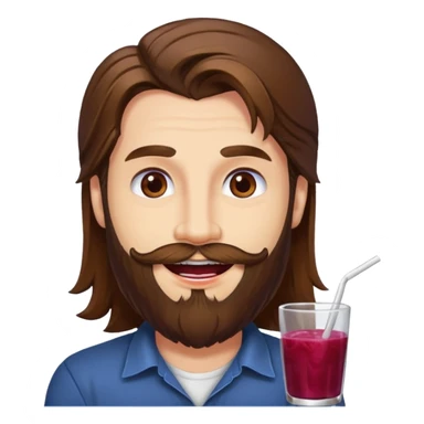 bust man long brown hair brown eyes medium beard white skin with berry juice stained lips grin sticker