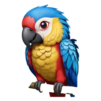 Cinematic Realistic Cute Macaw Portrait Emoji, Head tilted playfully and inquisitively, featuring a compact, lively build with intricately detailed, vivid scarlet and blue feathers and a charming, expressive face with round, sparkling eyes full of tropical wonder, rendered with realistic texture and vibrant natural hues, high shine, affectionate and spirited, styled with a touch of whimsical rainforest charm, soft glowing outline, capturing the essence of a mischievous yet lovable macaw that seems poised to flutter playfully into your arms! sticker