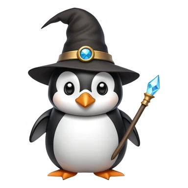 penguin wizard with a wand and pointed hat sticker