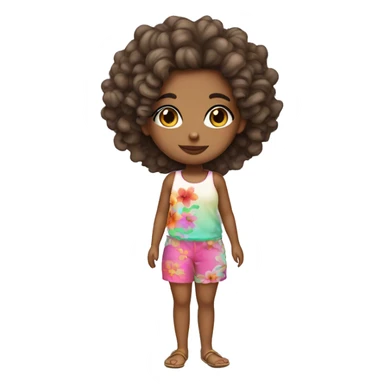 a mixed girl with ombré curls and beach outfit and flower in hair sticker