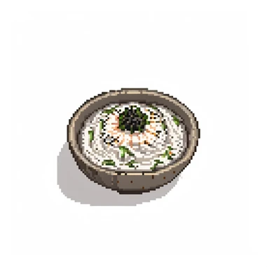A dish of rice topped with black sesame seeds sticker
