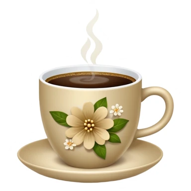 Cinematic Realistic sophisticated cup filled with khaki coffee with flower ornament sticker