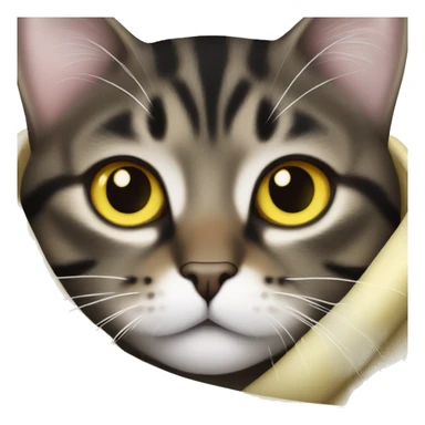 black brown tabby cat with white nose and white chest with yellow eyes in a blanket sticker