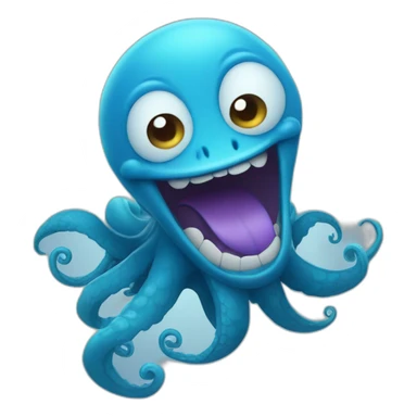 cute blue kraken laughing sticker