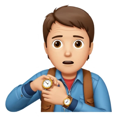 Marty McFly from Back to the Future, looking at his watch, surprised face sticker