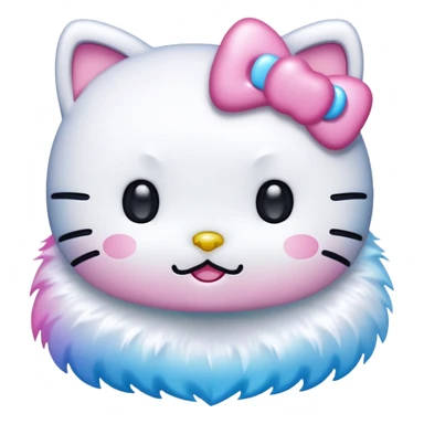 Hello Kitty with pure white fur, sparkling glitter, pink and blue gradient background, emoji style sticker