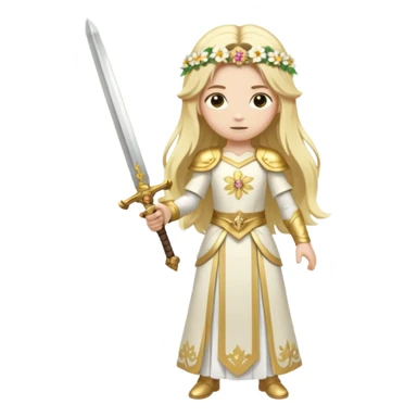 Lumine (from Genshin Impact) White and golden clothes, blonde, long-haired, with flower hair clip, and wielding a sword (full body) sticker