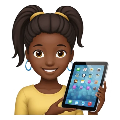 Black girl with ponytail holding ipad sticker