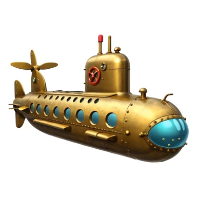 A vintage brass submarine with rivets, propellers, and glowing portholes. 
















 sticker