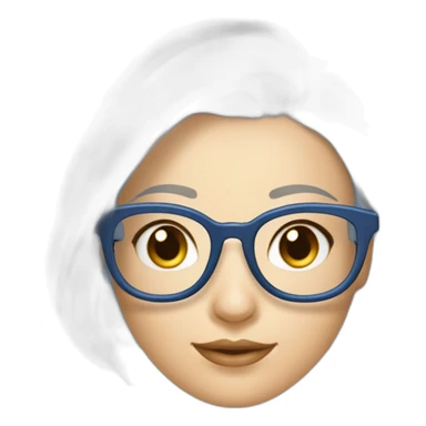 femme mathematicienne maigre blanche cheveux chatains en chignon bas avec des lunettes carrées transparentes fines. Elle porte un sous pull bleu sticker
