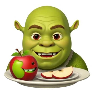 shrek on a plate with an apple in his mouth sticker