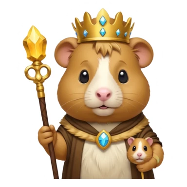 almighty guinea pig god with a mole on the left cheek, holding a scepter, emoji style sticker