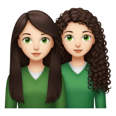 Two besties: 1: long ironed straight darkbrown hair, green eyes 2: long curly darkbrown hair, brown eyes sticker