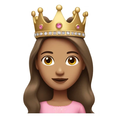 long brunette hair girl light skin with brown eyes wearing pink dress and crown  sticker